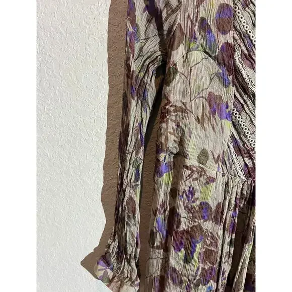 Soft Surroundings Dress Taupe Floral Peasant Chiffon Prairie Women's Size 8 - Picture 8 of 12
